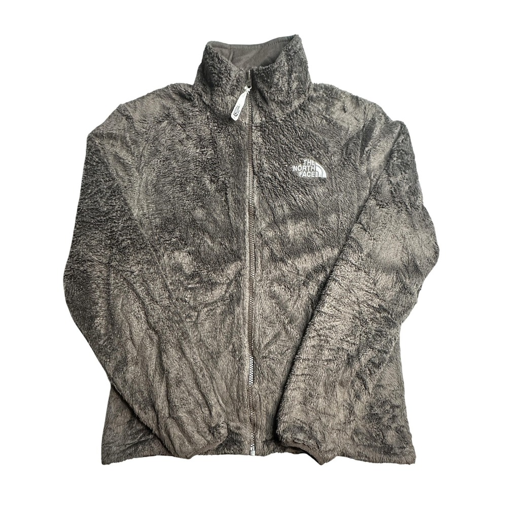 The North Face Jacket Womens Small Gray Fuzzy Fleece Full Zip Pockets Cozy